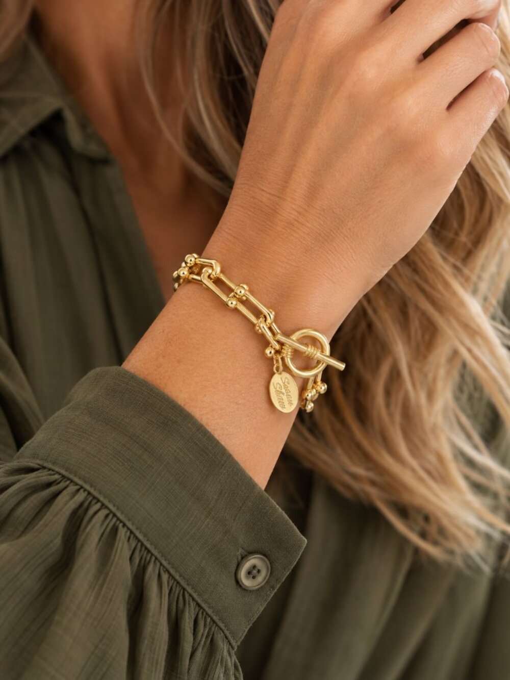 Susan Shaw Jackie Chain Bracelet – 24K Gold Toggle Bracelet 8" NWT